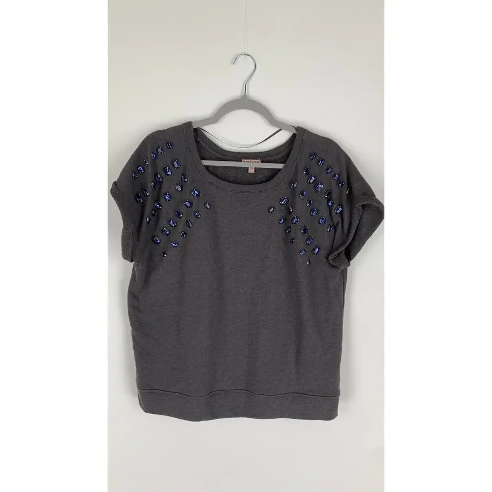 Juicy Couture Women's Vintage Charm Sweater Knitted Short Sleeve Gray Size XL